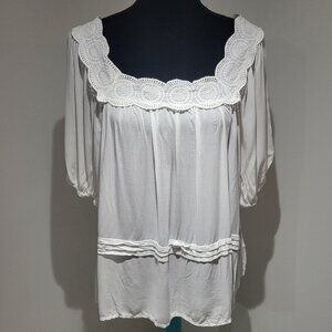 Adyson Parker Rayon Square Neck Bohemian Peasant Blouse Size XL White